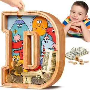 Wooden Letter Piggy Bank Letter “D” for Boys Girls Toddler DINO 9” Summidate NEW